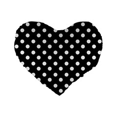 Black And White Polka Dots Standard 16  Premium Heart Shape Cushions by GardenOfOphir