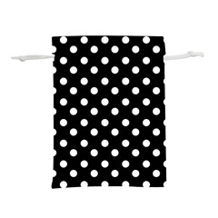 Black And White Polka Dots Lightweight Drawstring Pouch (m) by GardenOfOphir