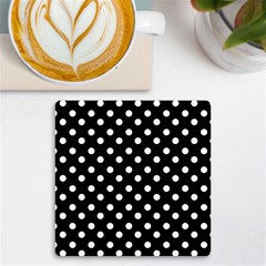 Black And White Polka Dots Uv Print Square Tile Coaster  by GardenOfOphir