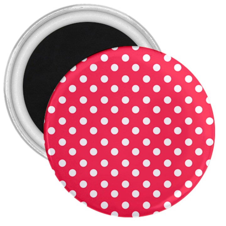 Hot Pink Polka Dots 3  Magnets