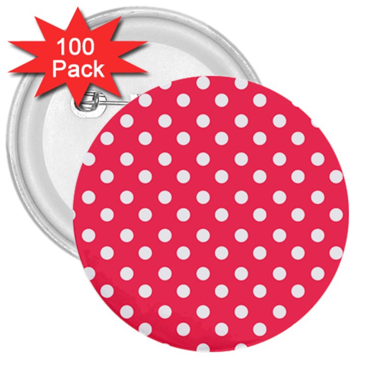 Hot Pink Polka Dots 3  Buttons (100 pack) 