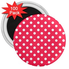 Hot Pink Polka Dots 3  Magnets (100 Pack) by GardenOfOphir