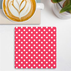 Hot Pink Polka Dots Uv Print Square Tile Coaster  by GardenOfOphir