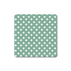 Mint Green Polka Dots Square Magnet by GardenOfOphir