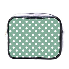 Mint Green Polka Dots Mini Toiletries Bag (one Side) by GardenOfOphir