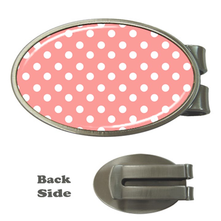 Coral And White Polka Dots Money Clips (Oval) 