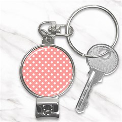 Coral And White Polka Dots Nail Clippers Key Chain by GardenOfOphir