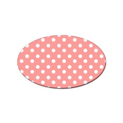 Coral And White Polka Dots Sticker (oval) by GardenOfOphir