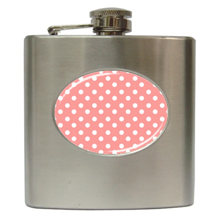 Coral And White Polka Dots Hip Flask (6 oz)