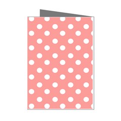 Coral And White Polka Dots Mini Greeting Cards (pkg Of 8) by GardenOfOphir