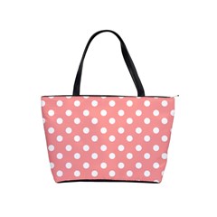 Coral And White Polka Dots Classic Shoulder Handbag by GardenOfOphir