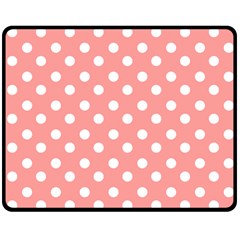 Coral And White Polka Dots One Side Fleece Blanket (medium) by GardenOfOphir