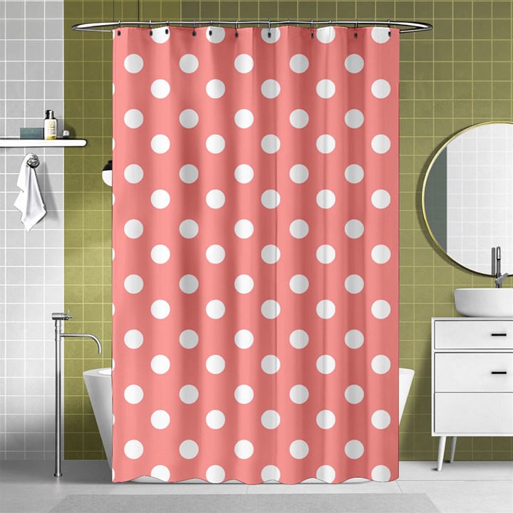 Coral And White Polka Dots Shower Curtain 48  x 72  (Small) 