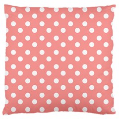 Coral And White Polka Dots Large Cushion Case (two Sides) by GardenOfOphir