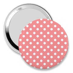 Coral And White Polka Dots 3  Handbag Mirrors by GardenOfOphir