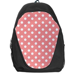 Coral And White Polka Dots Backpack Bag by GardenOfOphir