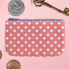 Coral And White Polka Dots Large Coin Purse by GardenOfOphir