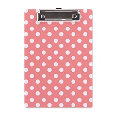 Coral And White Polka Dots A5 Acrylic Clipboard by GardenOfOphir