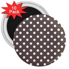 Brown And White Polka Dots 3  Magnets (10 Pack)  by GardenOfOphir