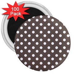 Brown And White Polka Dots 3  Magnets (100 Pack) by GardenOfOphir