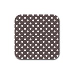 Brown And White Polka Dots Rubber Square Coaster (4 pack) Front