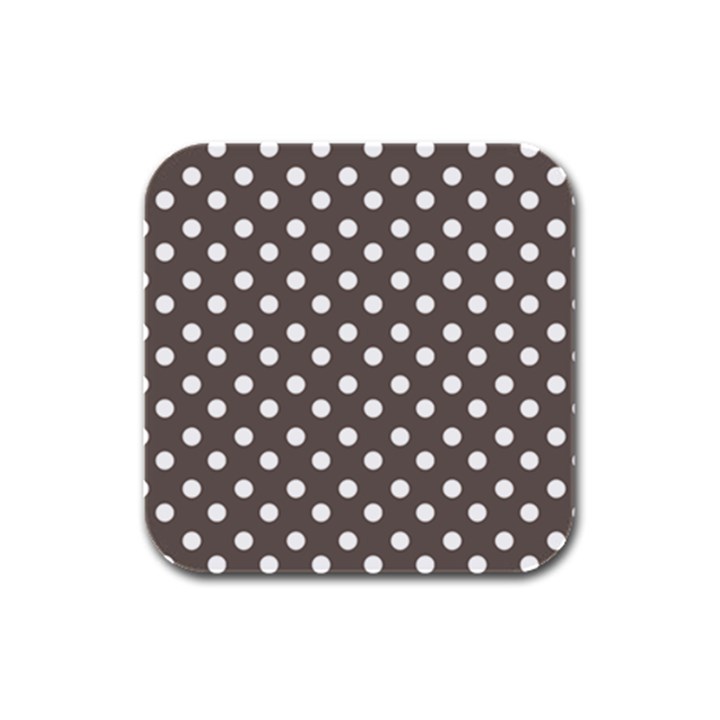 Brown And White Polka Dots Rubber Square Coaster (4 pack)