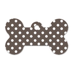 Brown And White Polka Dots Dog Tag Bone (two Sides) by GardenOfOphir