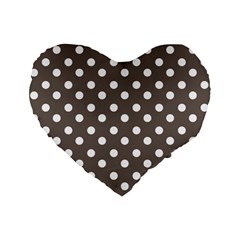 Brown And White Polka Dots Standard 16  Premium Heart Shape Cushions by GardenOfOphir