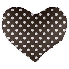 Brown And White Polka Dots Large 19  Premium Heart Shape Cushions by GardenOfOphir