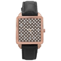 Brown And White Polka Dots Rose Gold Leather Watch 