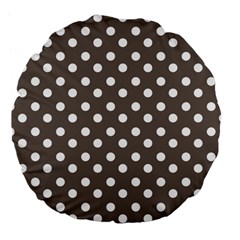 Brown And White Polka Dots Large 18  Premium Flano Round Cushions by GardenOfOphir