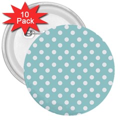 Blue And White Polka Dots 3  Buttons (10 Pack)  by GardenOfOphir