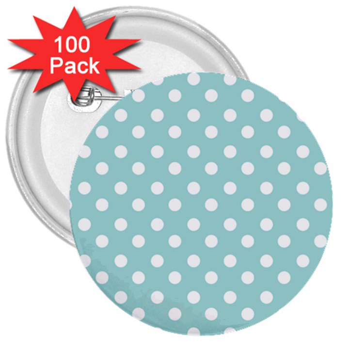 Blue And White Polka Dots 3  Buttons (100 pack) 