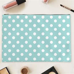 Blue And White Polka Dots Cosmetic Bag (xxl) by GardenOfOphir