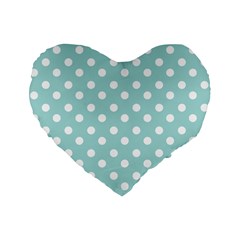 Blue And White Polka Dots Standard 16  Premium Heart Shape Cushions by GardenOfOphir