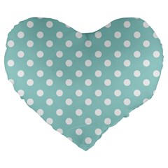 Blue And White Polka Dots Large 19  Premium Heart Shape Cushions by GardenOfOphir