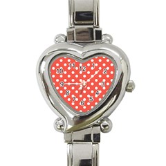 Indian Red Polka Dots Heart Italian Charm Watch by GardenOfOphir