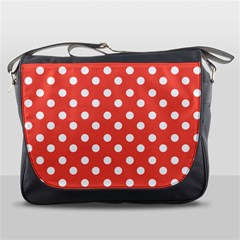 Indian Red Polka Dots Messenger Bag by GardenOfOphir