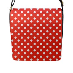 Indian Red Polka Dots Flap Closure Messenger Bag (l) by GardenOfOphir