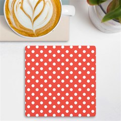 Indian Red Polka Dots Uv Print Square Tile Coaster  by GardenOfOphir