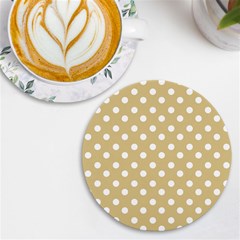 Mint Polka And White Polka Dots Uv Print Round Tile Coaster by GardenOfOphir