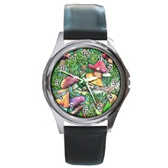 Sacred Mushroom Charm Round Metal Watch by GardenOfOphir