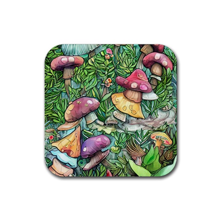 Sacred Mushroom Charm Rubber Coaster (Square)