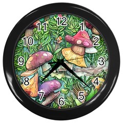 Sacred Mushroom Charm Wall Clock (black) by GardenOfOphir