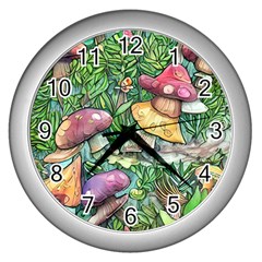 Sacred Mushroom Charm Wall Clock (silver) by GardenOfOphir