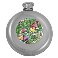 Sacred Mushroom Charm Round Hip Flask (5 Oz) by GardenOfOphir