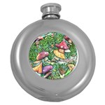 Sacred Mushroom Charm Round Hip Flask (5 oz) Front