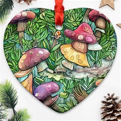 Sacred Mushroom Charm Heart Ornament (two Sides) by GardenOfOphir