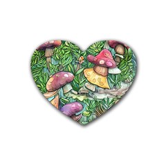 Sacred Mushroom Charm Rubber Coaster (heart) by GardenOfOphir