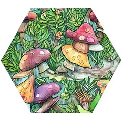 Sacred Mushroom Charm Wooden Puzzle Hexagon by GardenOfOphir